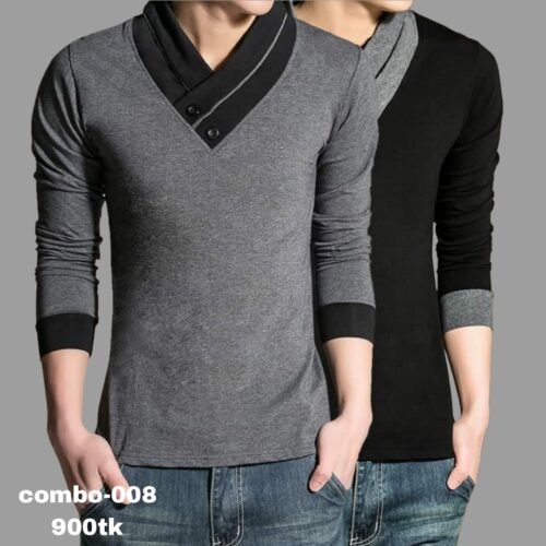 2 pice full sleeve v-neek  t-shirt combo for all season com-08