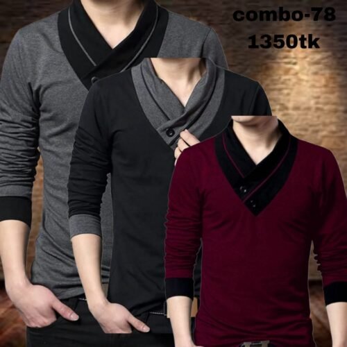 3pice full sleeve v-neek  t-shirt combo for all season com-78